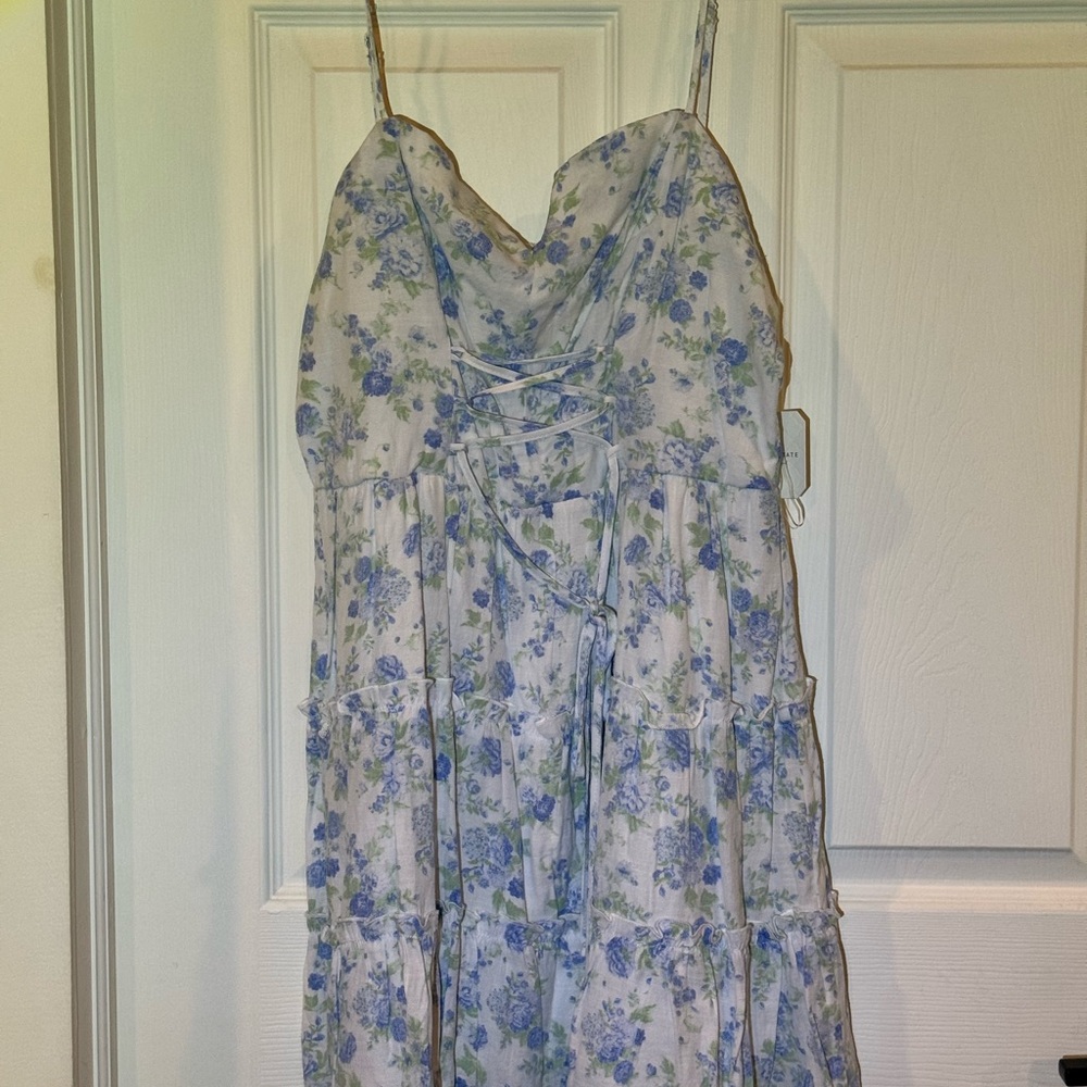 Altar'd State Strapless Blue Floral Dress